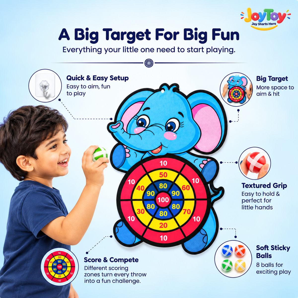 Elephant Sticky Ball Dart Board – Indoor & Outdoor Game