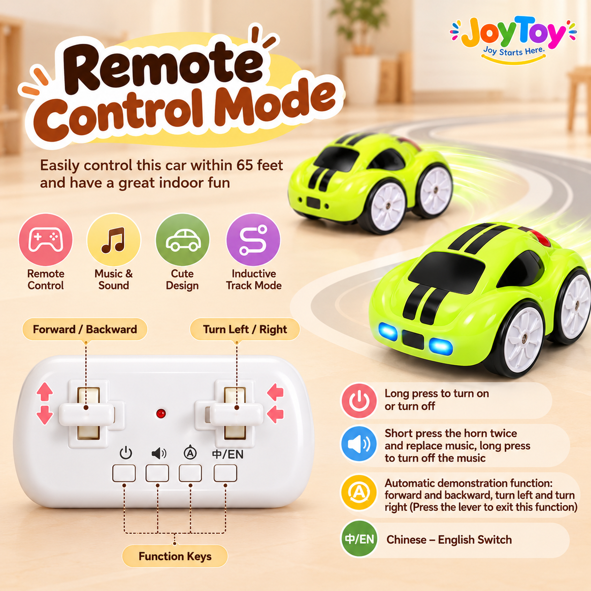 Magic Induction RC Sensor Car – Lights, Music & Smart Follow